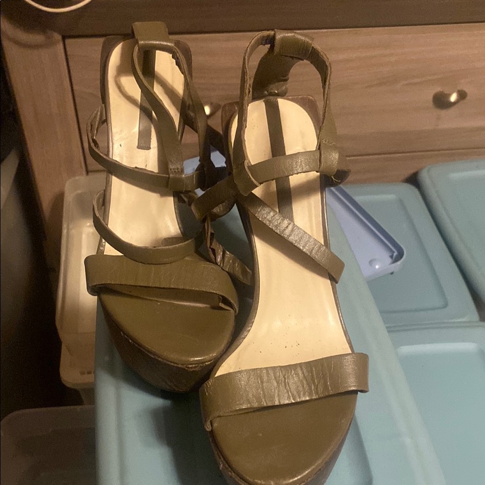 Olive Green Strappy Wedge Sandals